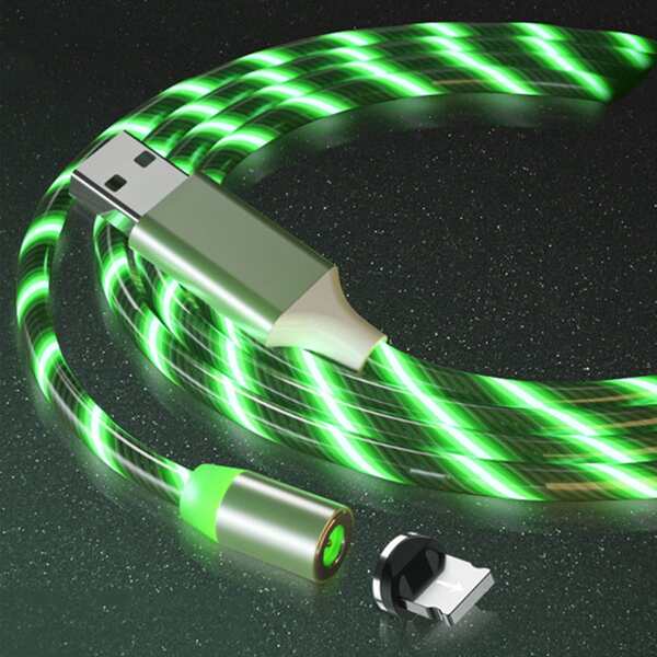 

Magnetic Head Luminous iPhone Data Cable, Green