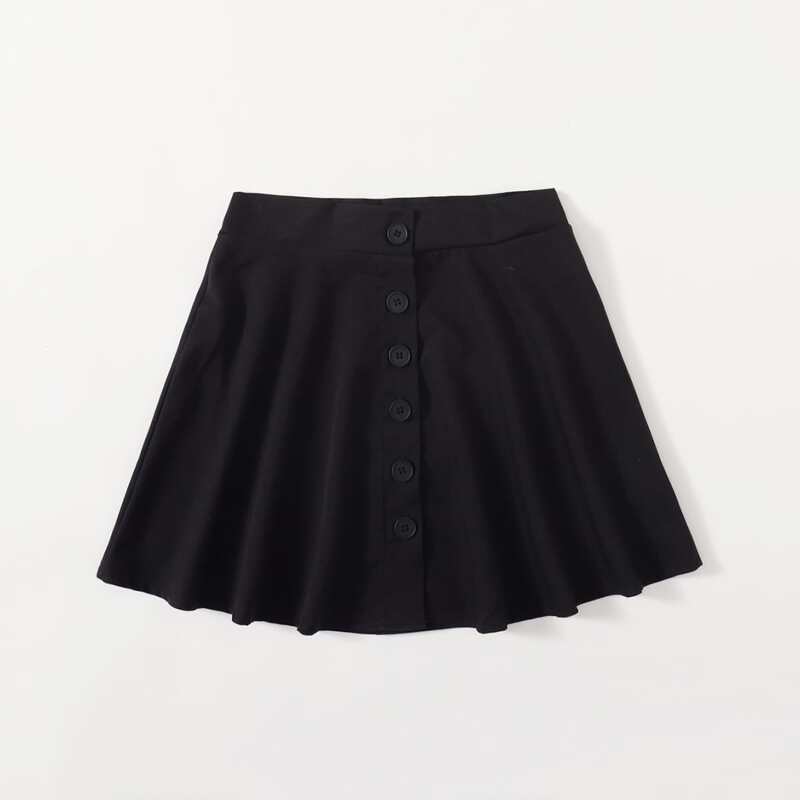 

Button Front Mini Skirt, Black