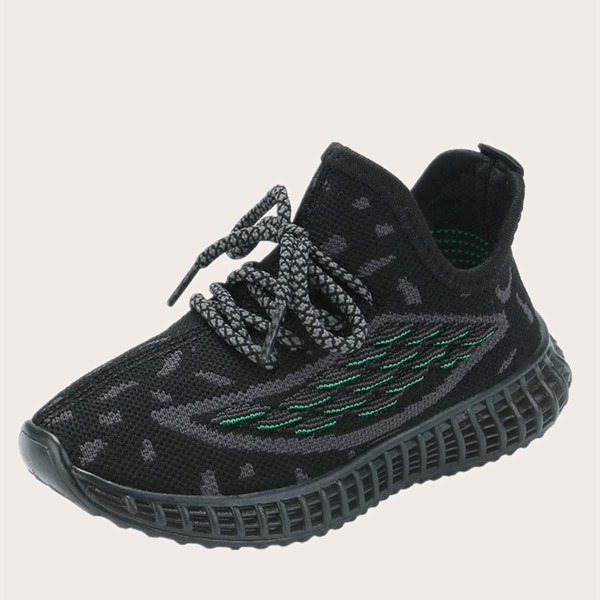 

Boys Lace-up Decor Knit Sneakers, Black
