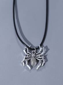 Men Spider Charm Necklace - Silver - View 2