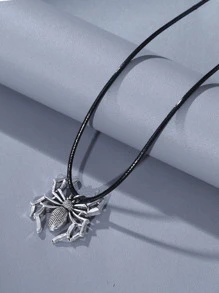 Men Spider Charm Necklace - Silver - View 4