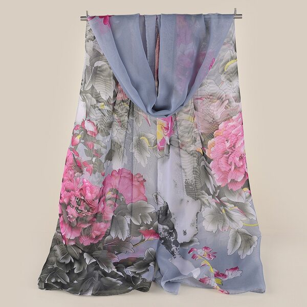 

Flower Print Scarf, Grey