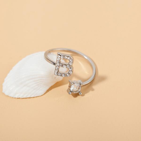 

Rhinestone Letter Decor Ring, Silver