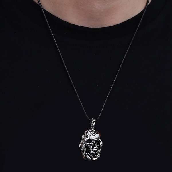 

Men Skull Charm Necklace, Silver