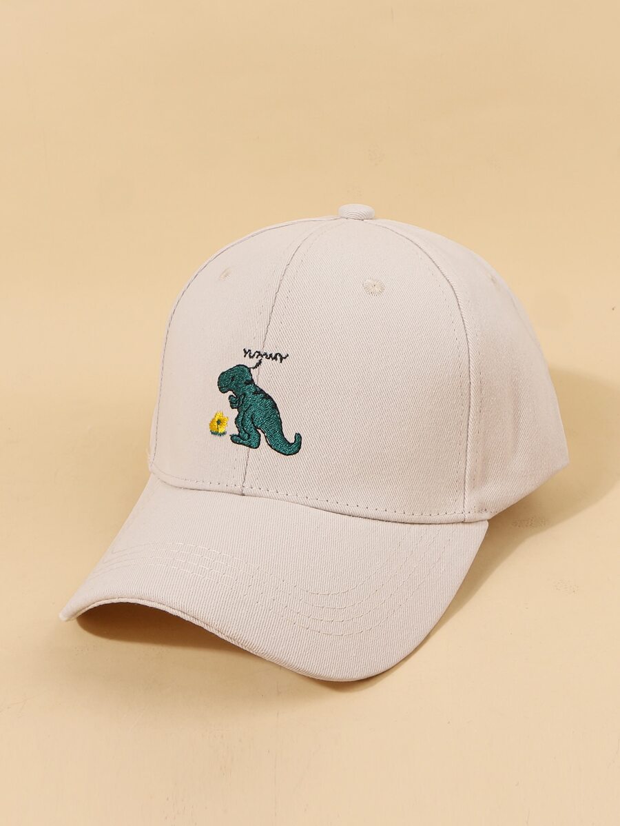 1pc Unisex Ski Hat Y2k Style Dinosaur & Floral Embroidery Baseball Cap Outdoor Cold-proof Leisure Winter Hat Suitable For Daily Commute - Beige - View 1