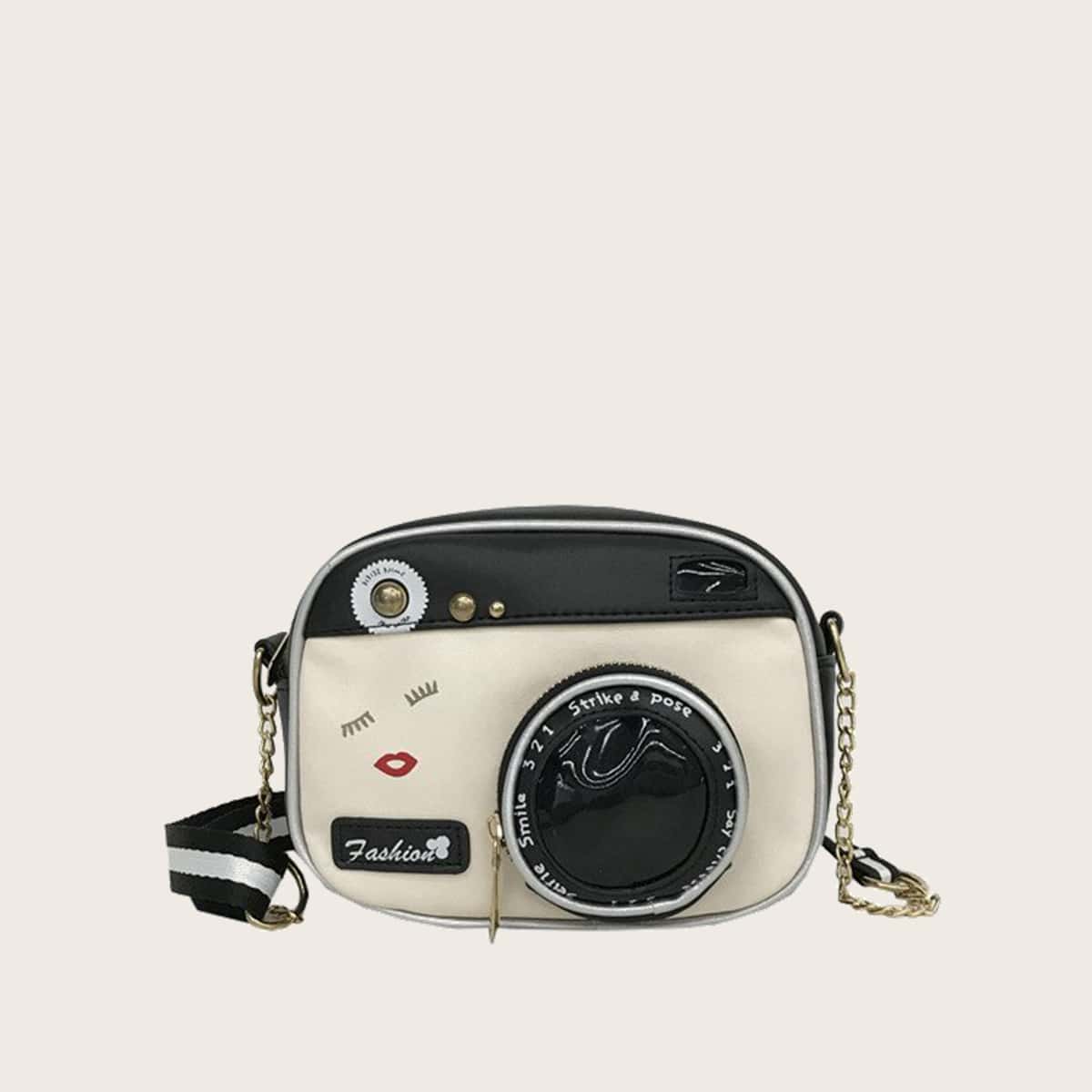 

Camera Shaped Crossbody Bag, Black and white