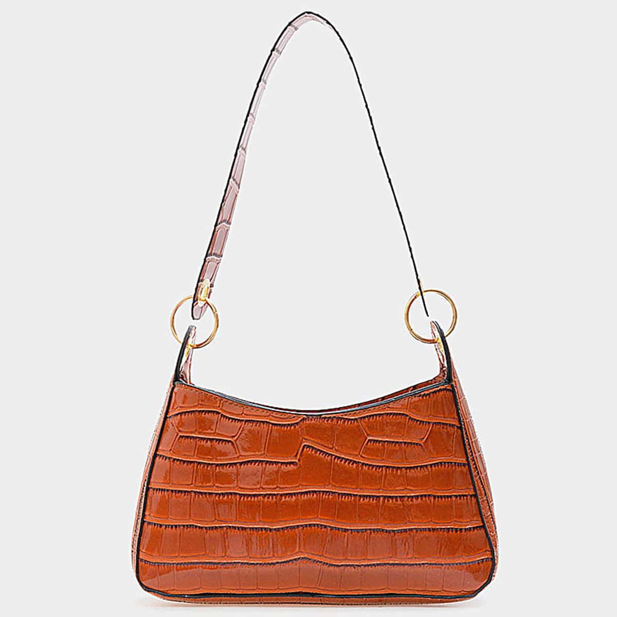 

Croc Embossed Baguette Bag, Brown
