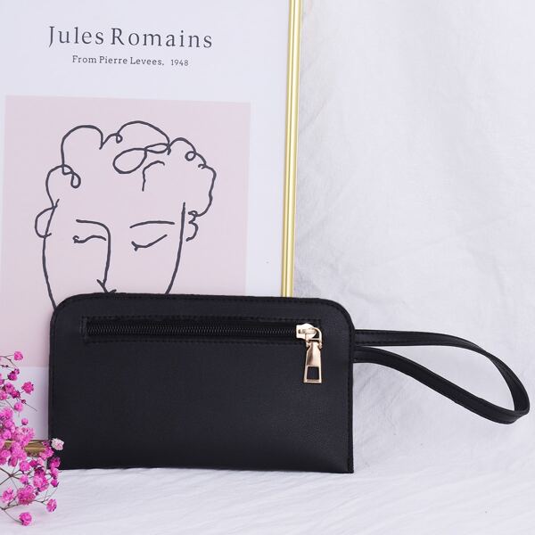 

Minimalist Long Purse With Wristlet, Black
