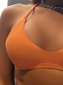 High Waisted Bikini Set For Summer Beach Vacation - Orange - View 3