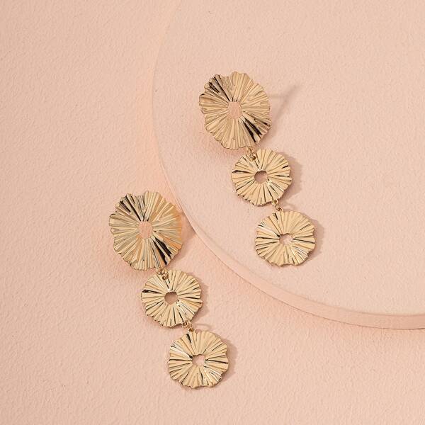 

Textured Round Flower Drop Earrings, Gold