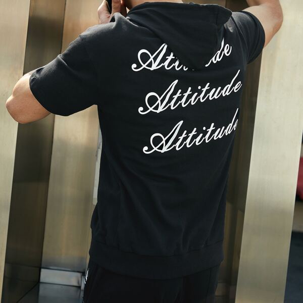 

Men Letter Graphic Hoodie & Shorts Set, Black