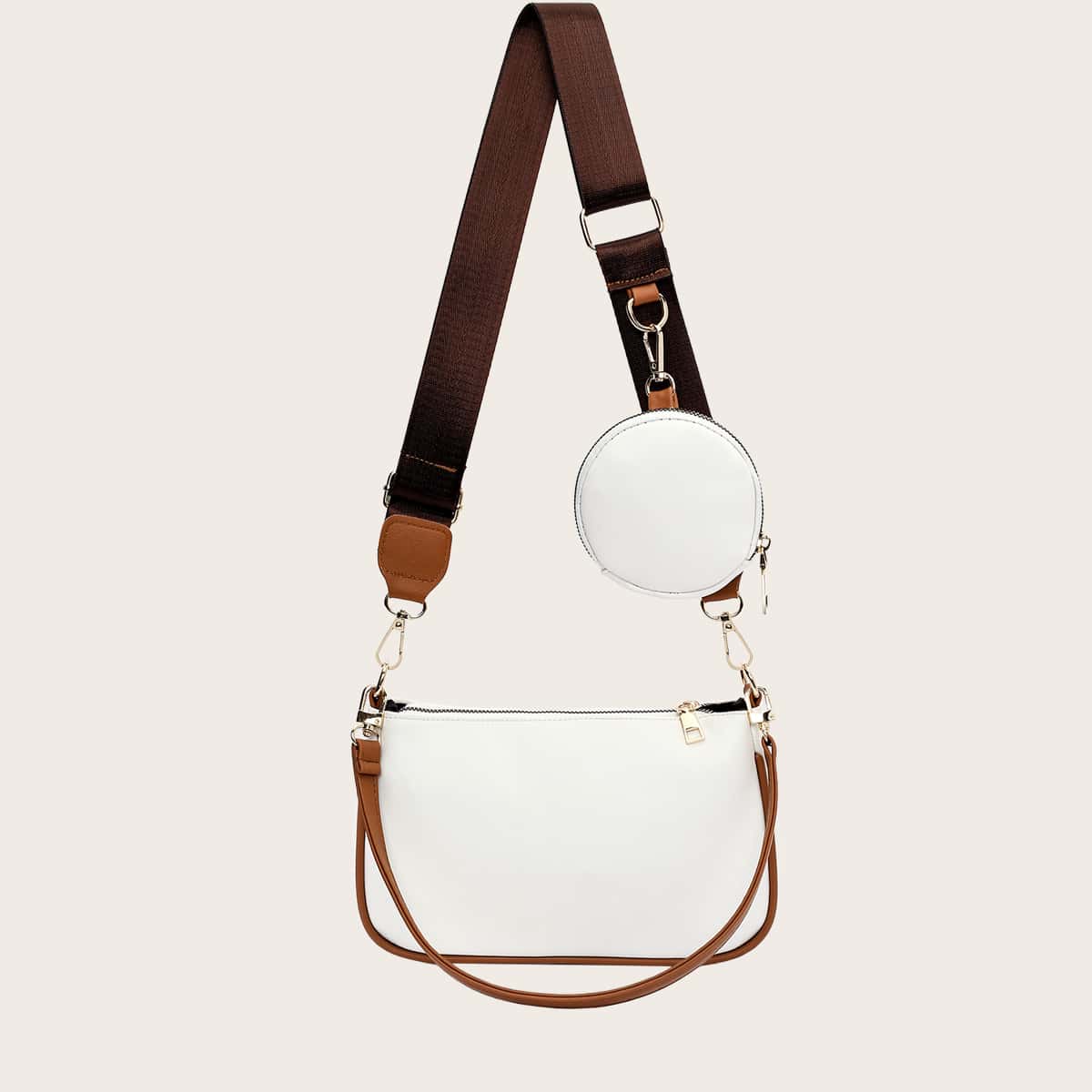 

Minimalist Shoulder Bag With Pocket, White
