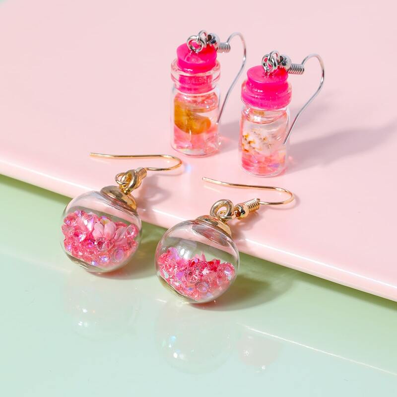 

2pairs Bottle Drop Earrings, Pink