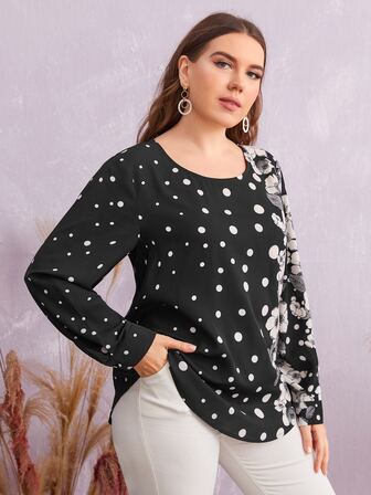 لباس علوي بنقاط البولكا وزهر مقاس كبير