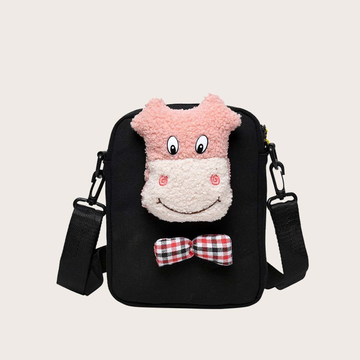 

Cartoon Cow Crossbody Bag, Black