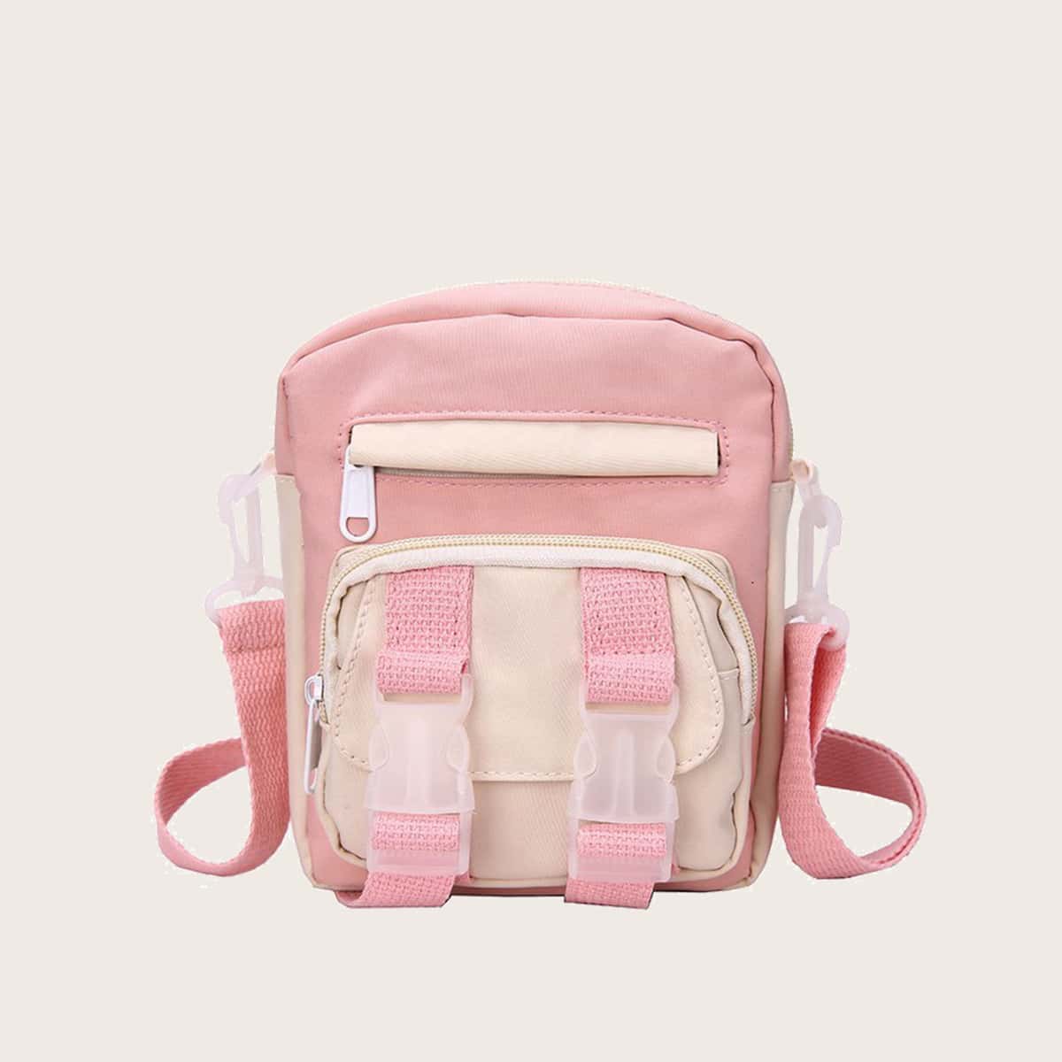 

Colorblock Buckle Crossbody Bag, Baby pink