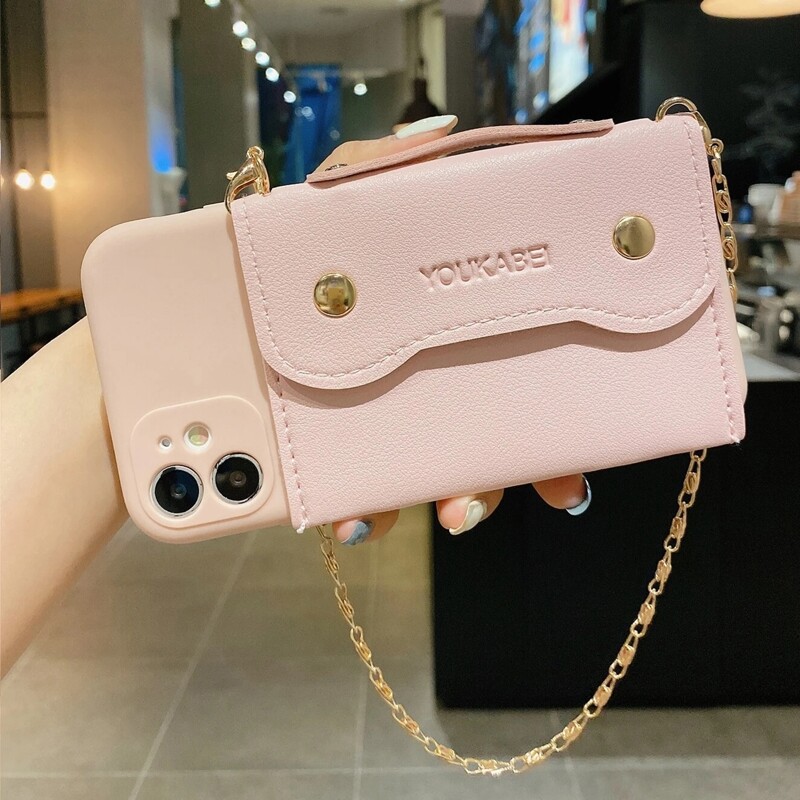 

Card Holder Chain iPhone Case, Baby pink