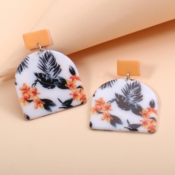 

Flower Print Drop Earrings, Multicolor