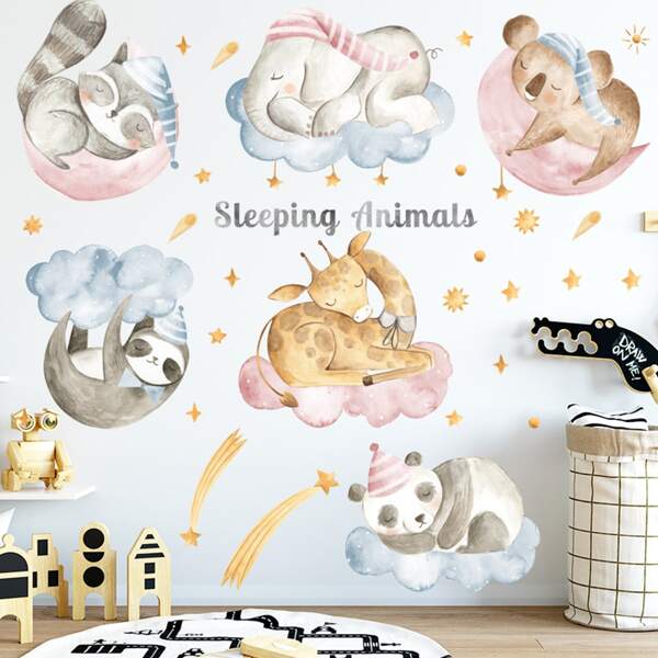 

Kids Cartoon Animal Print Wall Sticker, Multicolor