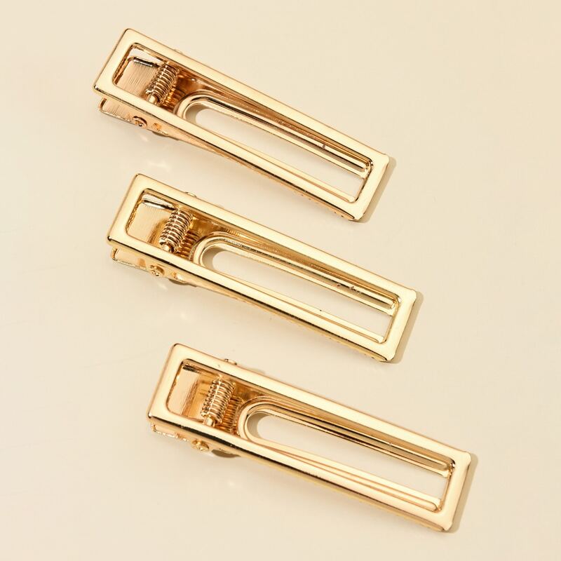 

3pcs Solid Hair Clip, Gold