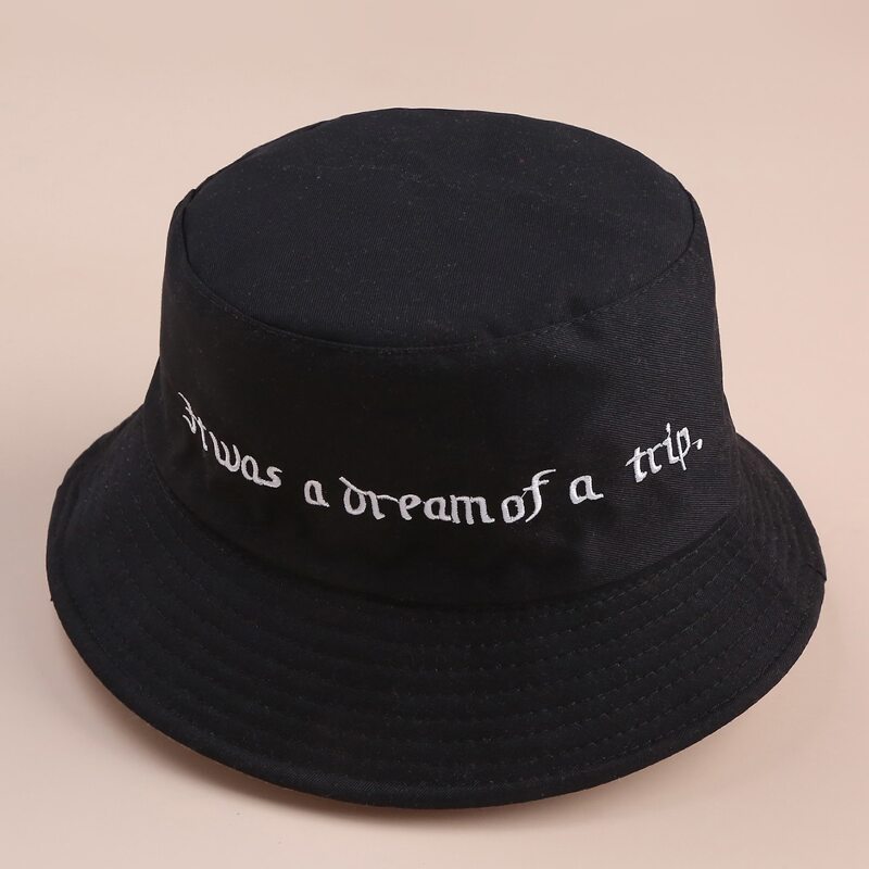 

Slogan Embroidery Reversible Bucket Hat, Black