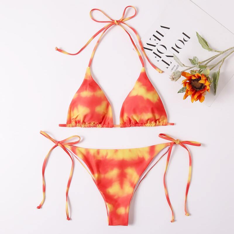 

Tie Dye Halter Tie Side Bikini Swimsuit, Multicolor