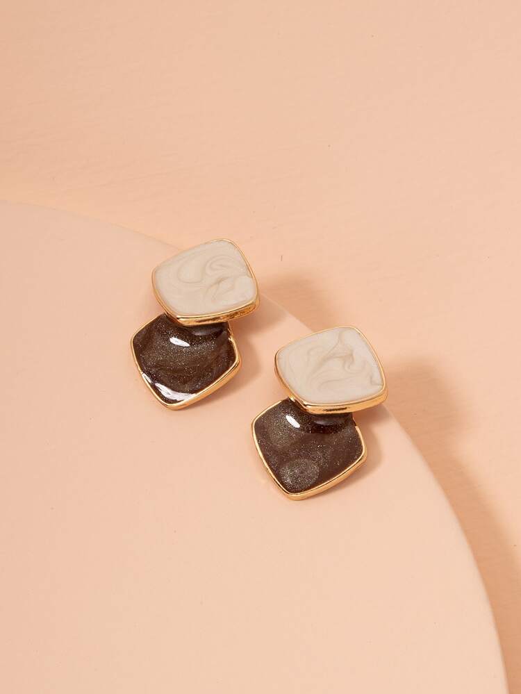 Double Geo Design Stud Earrings
