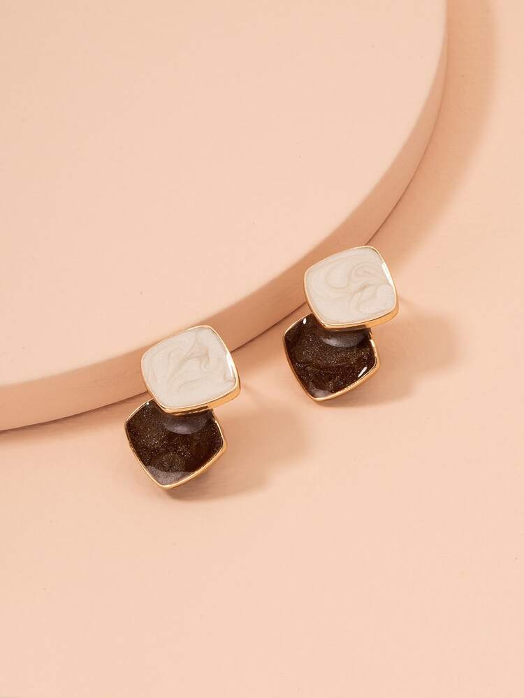 Double Geo Design Stud Earrings