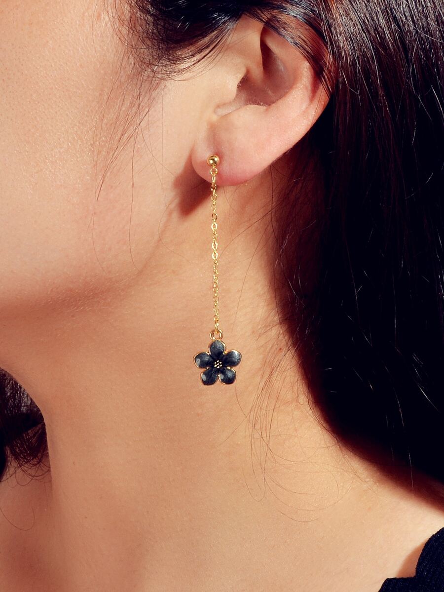 Pendientes con flor - Negro - Ver 1