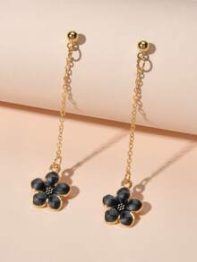 Pendientes con flor - Negro - Ver 3