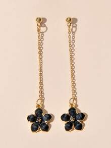 Pendientes con flor - Negro - Ver 4