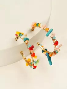 Crystal Decor Cuff Hoop Earrings - Multicolor - View 1
