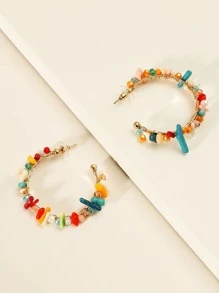Crystal Decor Cuff Hoop Earrings - Multicolor - View 2