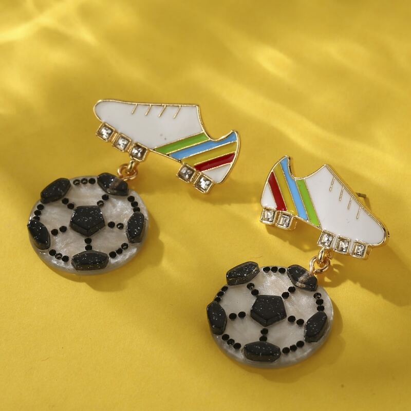 

Soccer Drop Earrings, Black and white