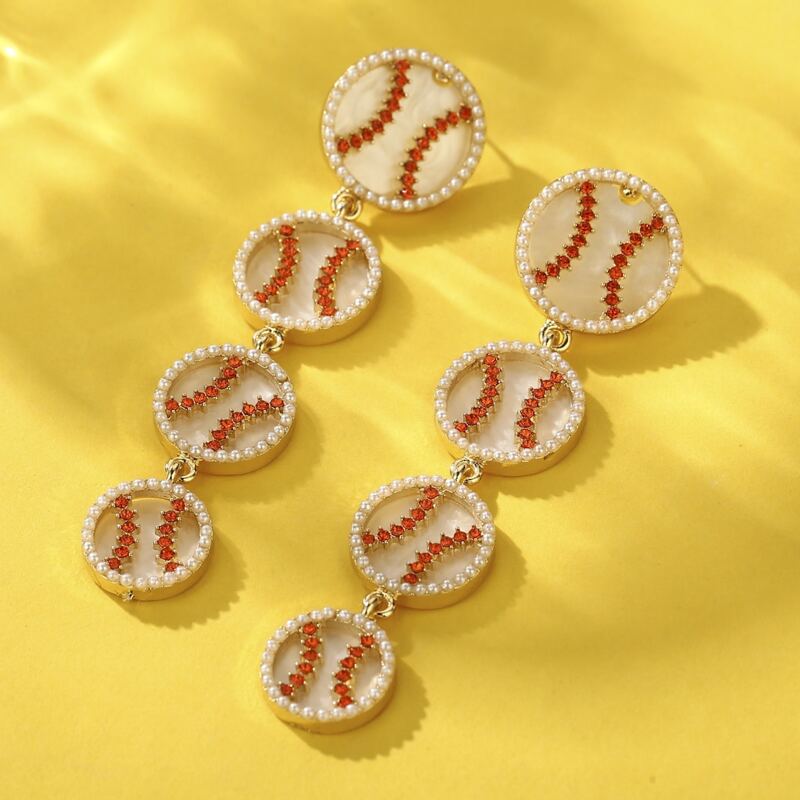 

Rhinestone Baseball Drop Earrings, Red and white