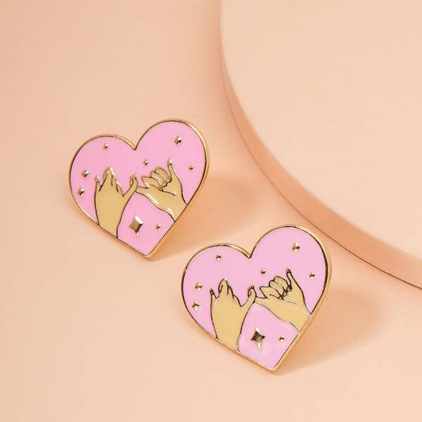 

Heart Design Stud Earrings, Multicolor