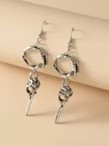 Men Hollow Out Round Drop Earrings - Antique Silver - View 1