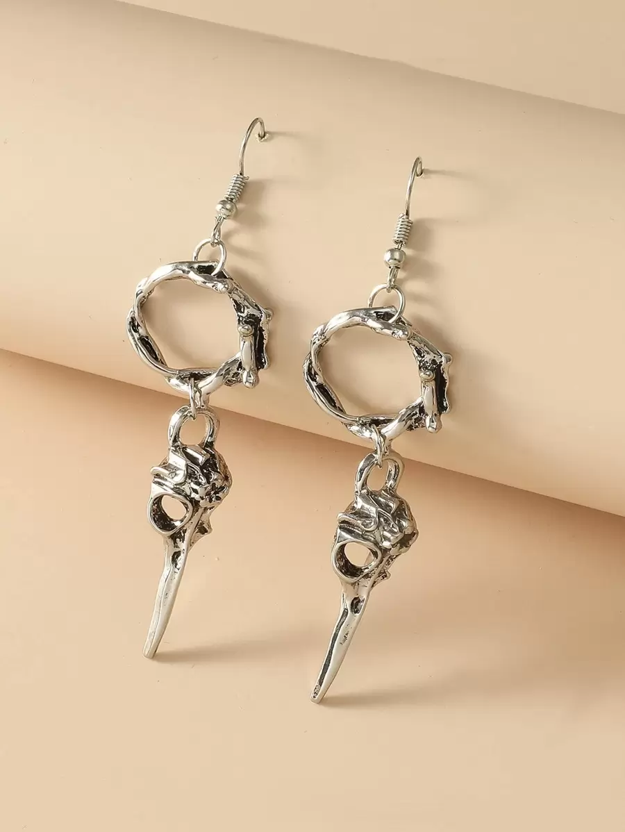 Men Hollow Out Round Drop Earrings - Antique Silver - View 1