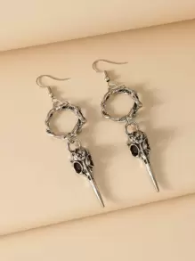 Men Hollow Out Round Drop Earrings - Antique Silver - View 2
