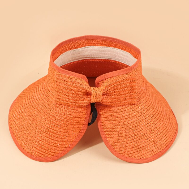 

Bow Decor Straw Hat, Coral orange