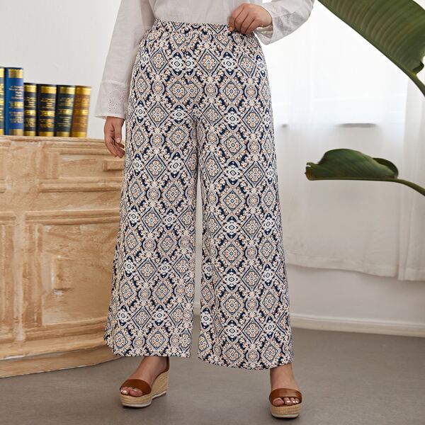 

Plus Allover Print Wide Leg Pants, Multicolor