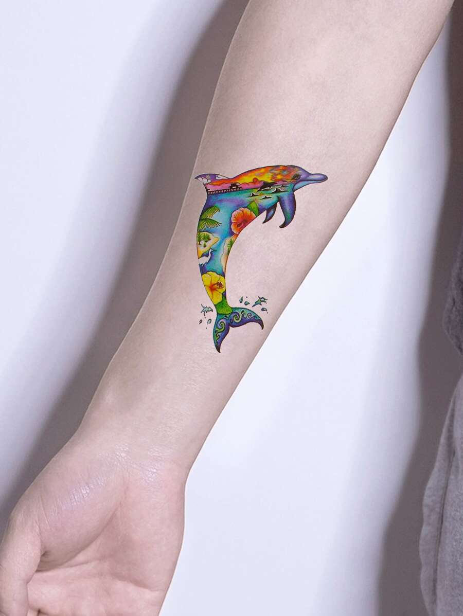 1 adesivo de tatuagem de golfinho - Multicolorido - Visão 1