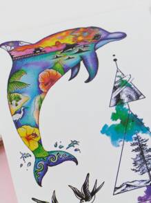 1 adesivo de tatuagem de golfinho - Multicolorido - Visão 4