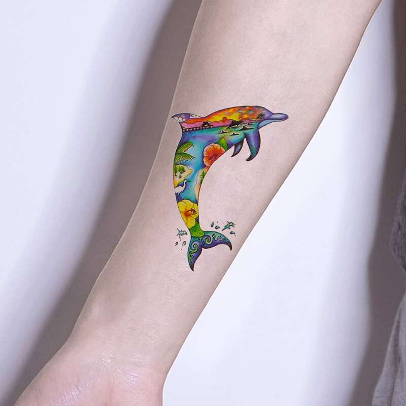 

1sheet Dolphin Pattern Tattoo Sticker, Multicolor