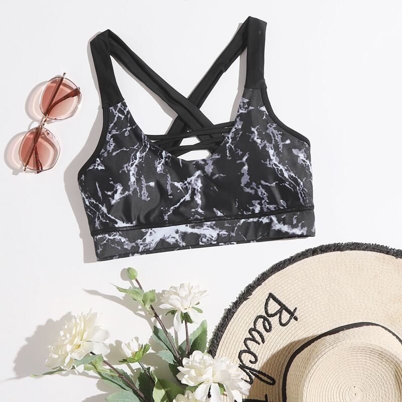 

Tie Dye Criss Cross Bikini Top, Black and white