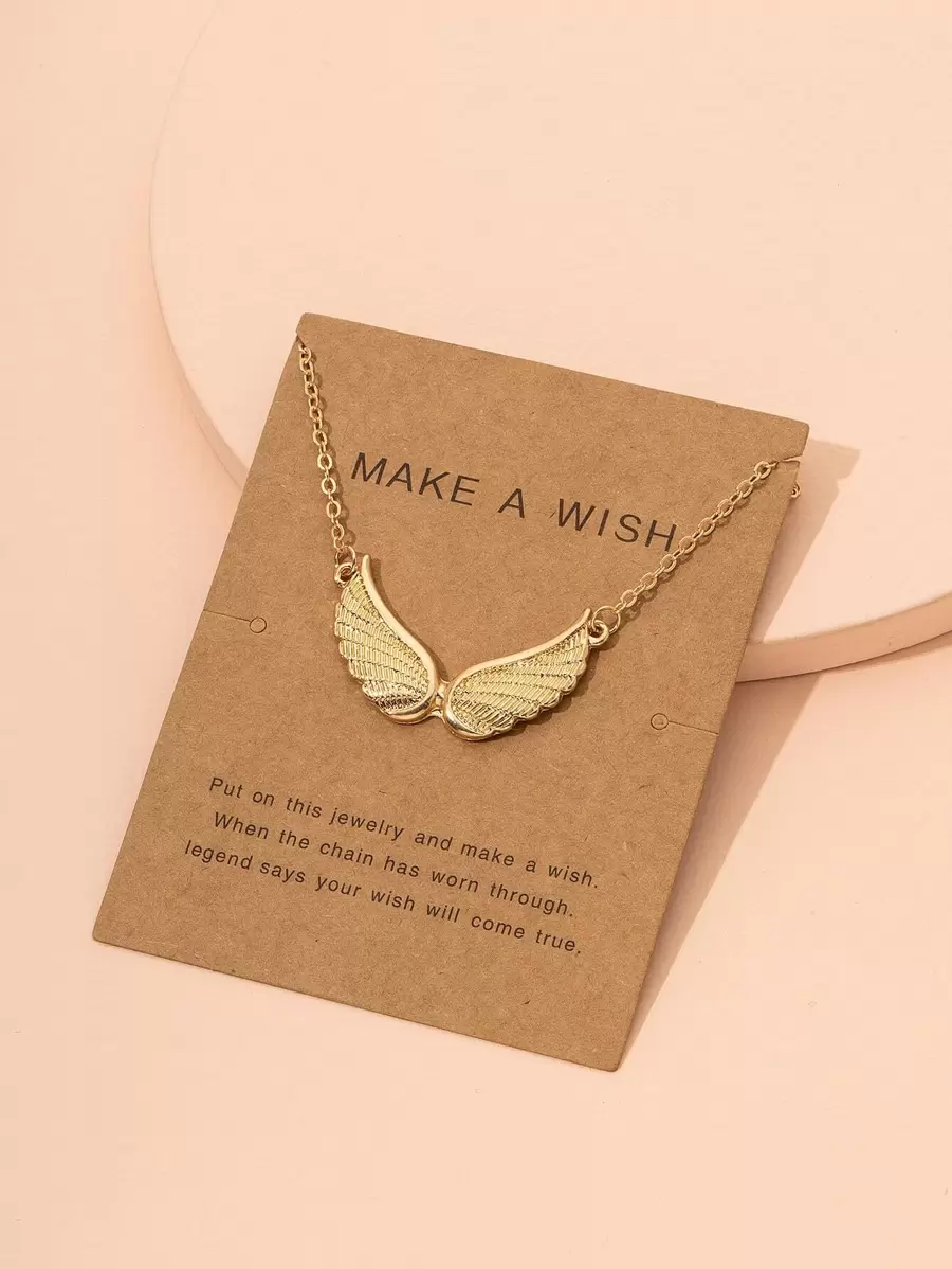 翅膀吊墜項鍊 - 金黃色 - 查看 1