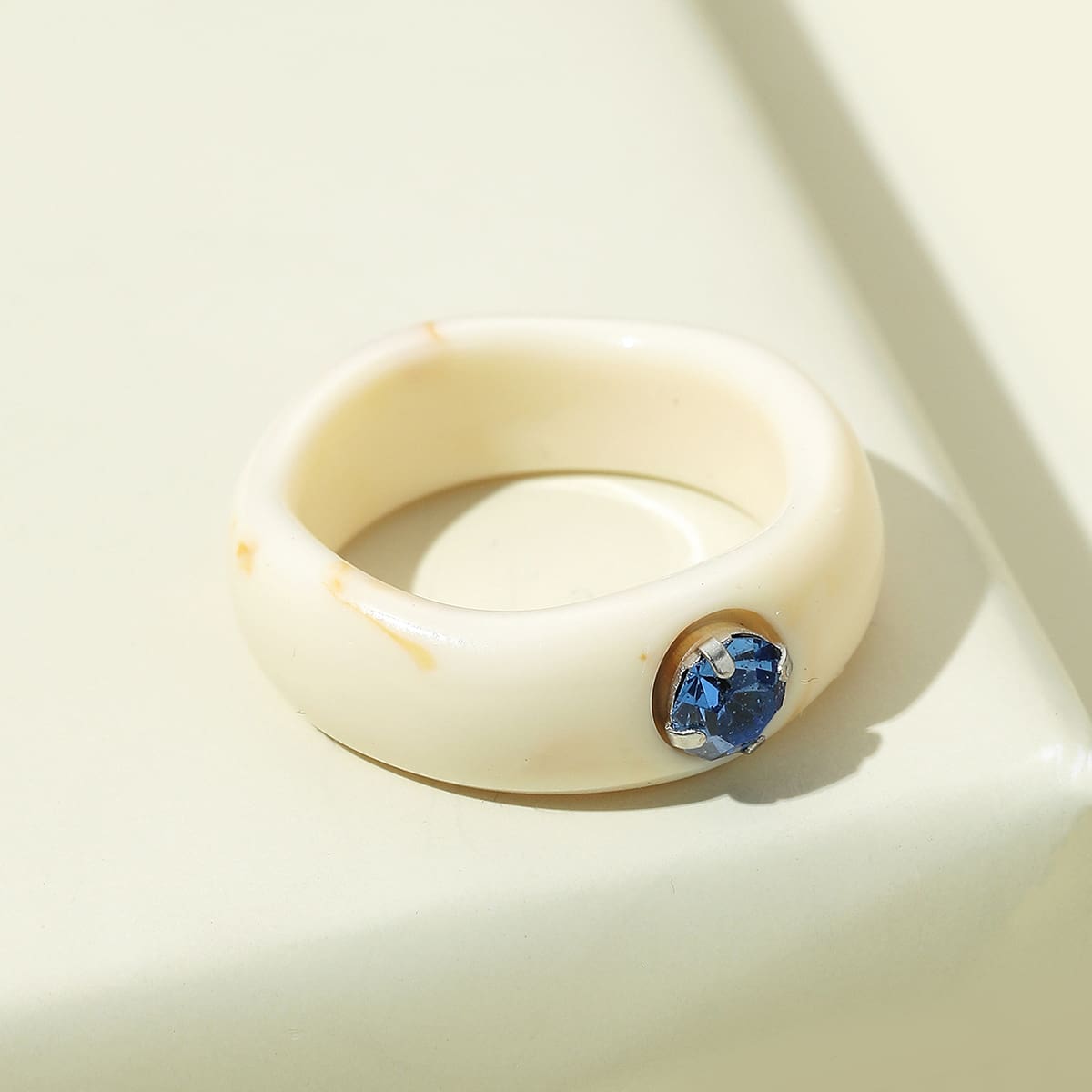 

Rhinestone Decor Resin Ring, White