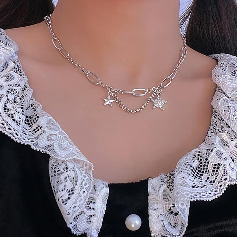 

Rhinestone Star Charm Necklace, Silver