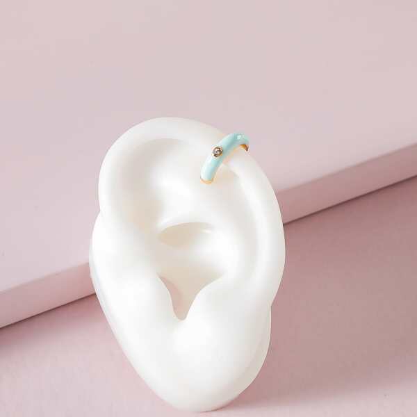 

1pc Rhinestone Decor Ear Cuff, Mint green