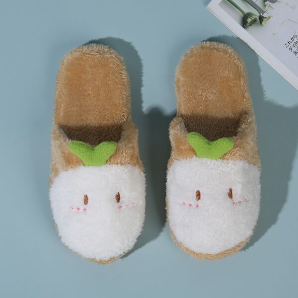 

Fuzzy Cartoon Design Slippers, Khaki